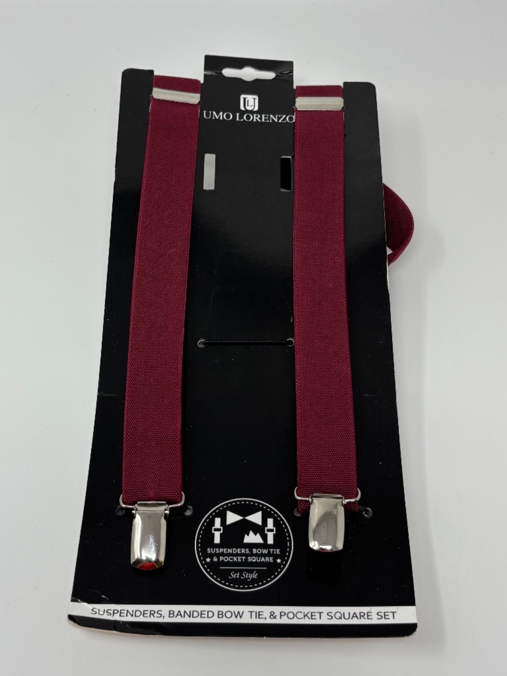 Umo Lorenzo Mens Suspenders Burgundy Red Silver Tone Hardware